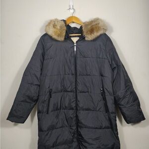 Michael Kors Jacket Coat Puffer Faux Fur Hood Lining Down Black Xl